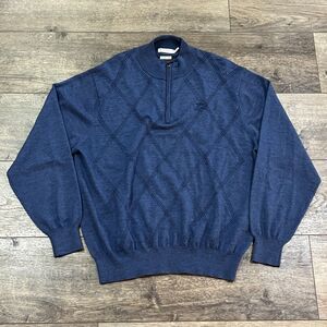 Peter Millar Blue Argyle 100% Merino Wool 1/4 Zip Golf Sweater - Men's Size XL